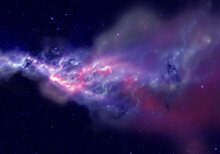 Abstract Fractal Art Background Suggestive Of A Nebula And Stars In Outer Space.