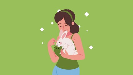 Poster - woman lifting rabbit character animation