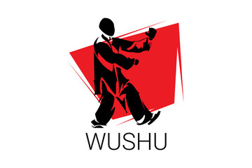 wushu sport vector line icon. sportman, fighting stance. sport pictogram illustration.