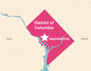 Wall Mural - Washington, District of Columbia vector map with neighbouring states and terrotories