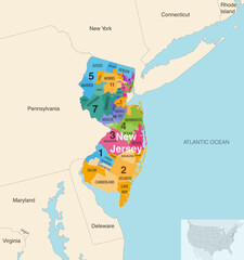 Wall Mural - New Jersey's congressional districts (2013-2023) vector map with neighbouring states and terrotories