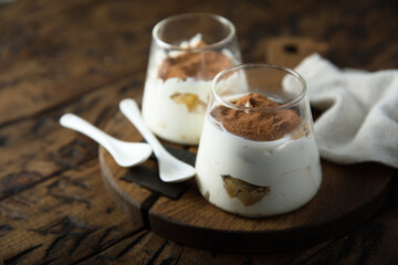 Canvas Print - Traditional homemade tiramisu dessert served for two