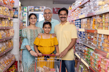 Wall Mural -  Happy Indian multi-Generation family shopping at supermarket