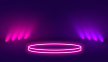 Neon Podium Platform With Light Effect Background