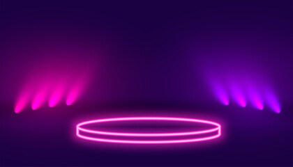 Poster - neon podium platform with light effect background