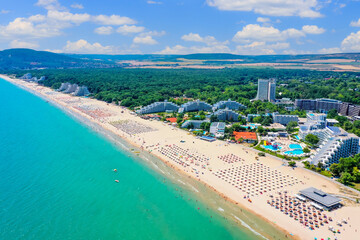 Wall Mural - Albena, Bulgaria. Aerial view of Albena beach resort in the summer.