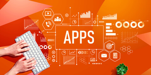 Apps theme with person using a computer keyboard