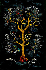 Wall Mural - folklore drawing of a tree