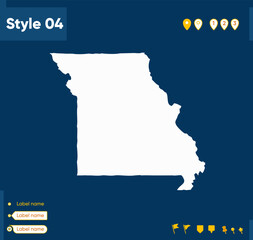 missouri, usa - map isolated on blue background. outline map. vector map.