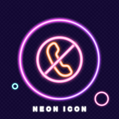 Poster - Crossed out landline phone line icon. Turn off phone, cant call, forbidden, calls are not accepted, decline. Communication concept. Neon glow style. Vector line icon for Business and Advertising