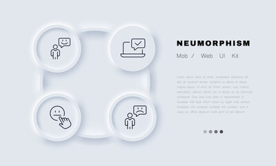 Poster - Online communication set icon. Speech bubble, message, review, positive and negative reaction, emoticon, smile, sad. Society concept. Neomorphism style. Vector line icon for Business and Advertising