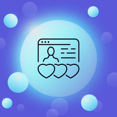 Poster - Website with personal data line icon. Hearts, man, dossier, information, internet, online, private, research. Business concept. Glassmorphism style. Vector line icon for Business and Advertising