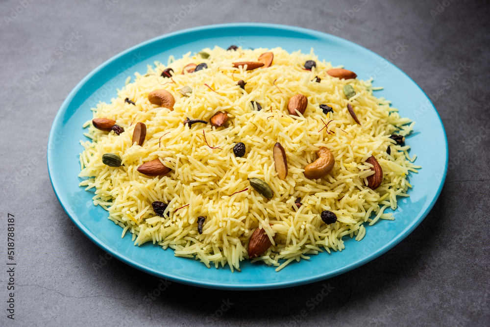 Modur Ma Kashmiri sweet modur pulao made of rice cooked with sugar, water ...