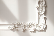 Decorative Clay Stucco Relief Molding With Ornaments On White Ceiling In Abstract Classical Style Interior