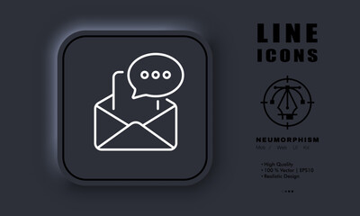 Poster - Letter with speach bubble line icon. Communication, work, email, message, online, internet, secretary, employee. Business concept. Neomorphism style. Vector line icon for Business and Advertising