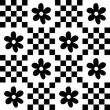 Cute y2k patchwork floral seamless pattern background, black and white monochrome checkerboard and daisy backdrop. Modern, trendy vector design, aesthetic print for textile, wallpaper