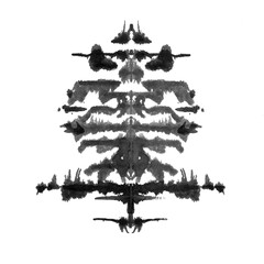ink blot test - rorschach test used in psychoanalysis. symmetric shapes, granulated ink isolated aga