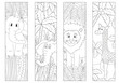 Coloring bookmarks for kids with jungle animals. Cute lion, funny elephants, and giraffe.