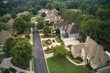 Fototapeta  - Aerial view of an upscale subdivision in suburbs of a metro Atlanta