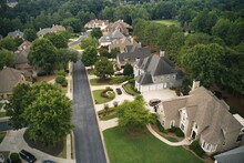 Aerial View Of An Upscale Subdivision In Suburbs Of A Metro Atlanta