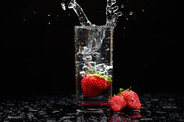 Wall Mural - strawberry in water glass splashing