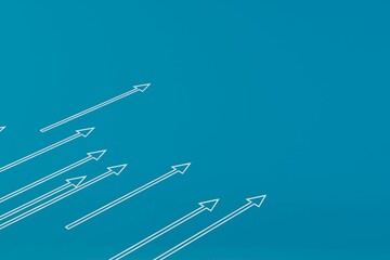 Poster - abstract background. white flying upward arrows on a blue background with a place to place products or text. 3d illustration. 3d render