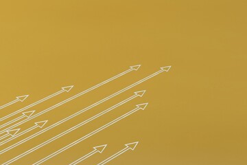 Fototapete - abstract background. white flying upward arrows on a yellow background with a place to place products or text. 3d illustration. 3d render