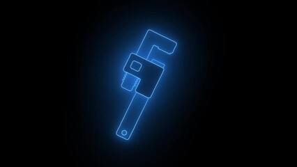 Poster - Black line Pipe adjustable wrench icon isolated on blak background. 4K Video motion graphic animation
