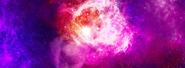 Wall Mural - Space background with realistic nebula and shining stars. Abstract scientific background with nebulae and stars in space. Nebula night starry sky in rainbow colors. Multicolor outer space.