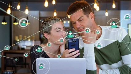 Poster - Animation of network of connections over caucasian businesspeople in office