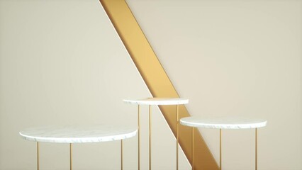 Poster - 3D video looped. Abstract and modern background with white marble, gold and animation light