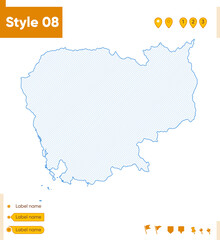 Naklejka na meble Cambodia - grid map isolated on white background. Outline map. Simple line, vector map.