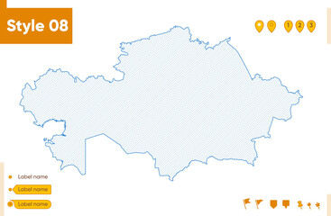 Naklejka na meble Kazakhstan - grid map isolated on white background. Outline map. Simple line, vector map.