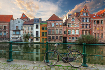 Sticker - Traditional medieval architecture in the old town of Ghent, Belgium