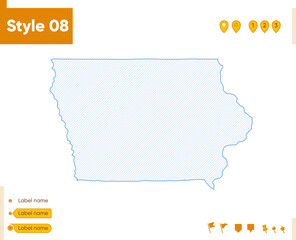  Iowa, USA - grid map isolated on white background. Outline map. Simple line, vector map.