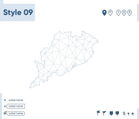 odisha, india - white low poly map, polygonal map. outline map. vector illustration.
