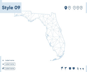 florida, usa - white low poly map, polygonal map. outline map. vector illustration.