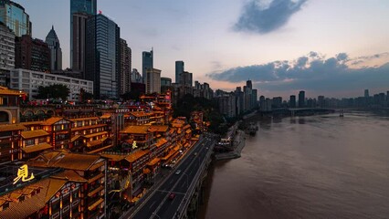 Fototapete - Chongqing timelapse day to night