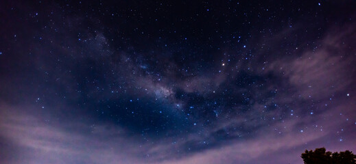 Wall Mural - panorama blue night sky milky way and star on dark background.universe filled with stars, nebula and