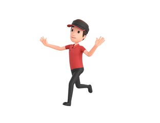 Sticker - Fast Food Restaurant Worker character running away in 3d rendering.