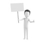 © Baria - Stick Man with Hair character holding a blank billboard and give thumb up in 3d rendering.