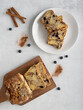 artisan baked cinnamon blueberry bread loaf and slice