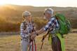 © pucko_ns - Couple of mature hikers talking at the field at the end of day