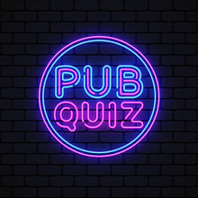 Pub Quiz In Neon Style On Light Background. Communication Concept. Banner Design. Vector Illustration Design