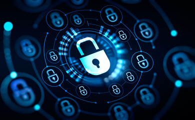 Poster - Cybersecurity hologram and lock circuit, digital protection