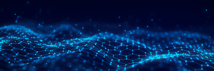 Poster - technology hexagon dynamic wave. futuristic honeycomb concept. digital technology webflow. big data 