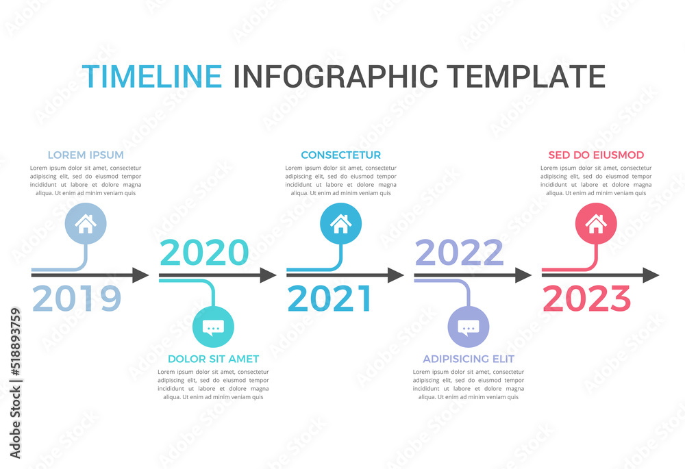 Timeline Ruler Template Horizontal timeline with five arrows, infographic template, workflow or ...