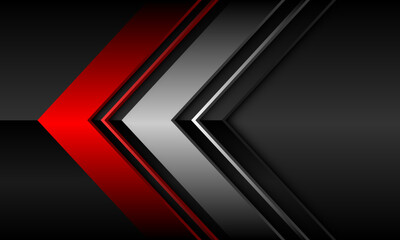 Poster - Abstract red silver arrow direction geometric overlap on black metallic design modern luxury futuristic technology background vector