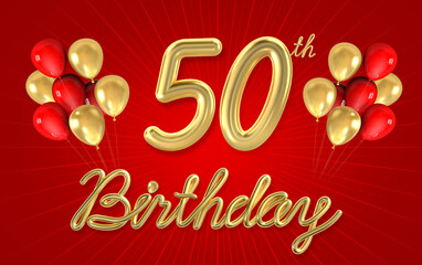 Wall Mural - 3d golden 50 years birthday celebration with star background. 3d illustration.