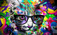 Abstract Colorful Cat Muzzle Illustration, Graphic Design Concept